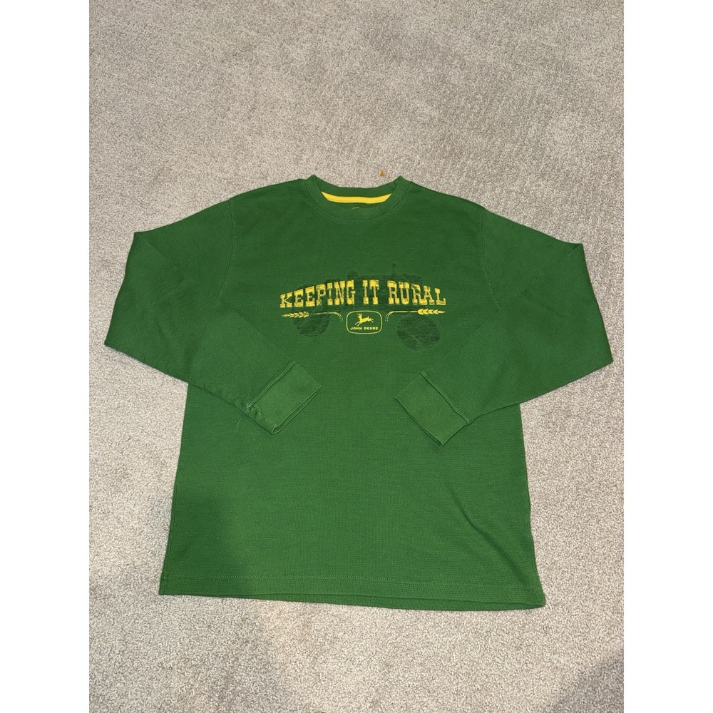 John Deere Mens Green Waffle Knit Long Sleeve Keeping It Rural Shirt Medium